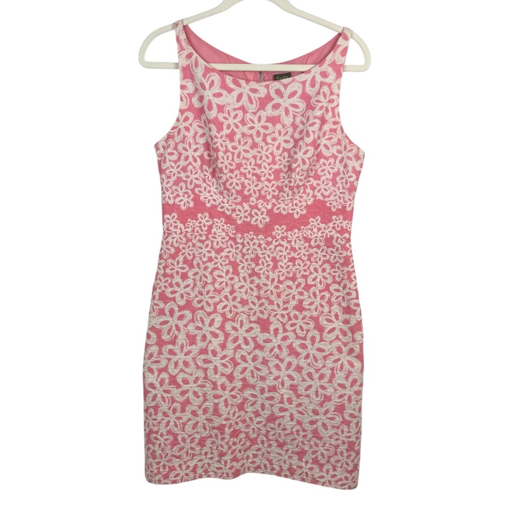 Taylor Pink White Retro Floral Print Sheath Dress Size 8